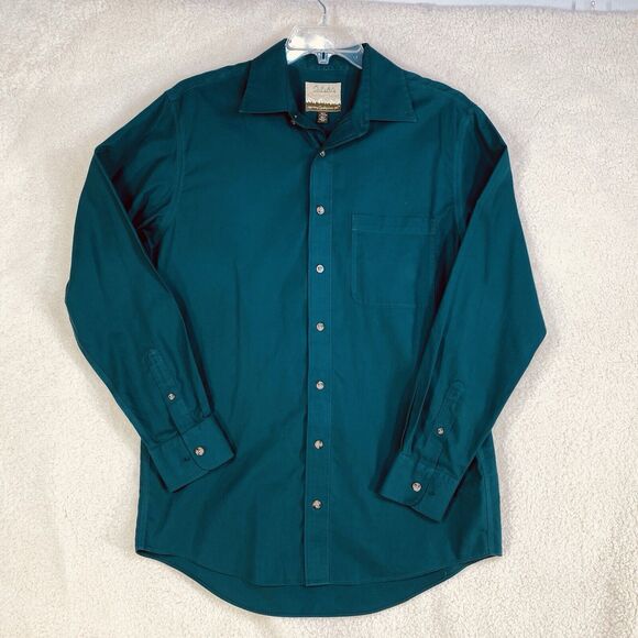 Cabela Shirt Mens Sz M Dark Green Button Up Long Sleeve 100% Cotton Outdoors - Picture 1 of 10